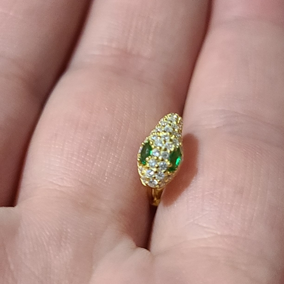 🐍Serpent Snake Hoop Stacking 925 Sterling Silver Yellow Gold Green Zircon Pave - Picture 14 of 16